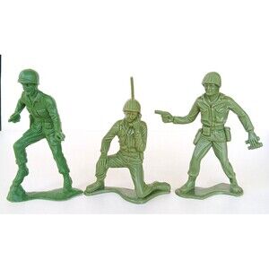 Tim Mee Processed Plastic Jumbo Army Men Big 1:12  Green Soldier Figure Set of 3